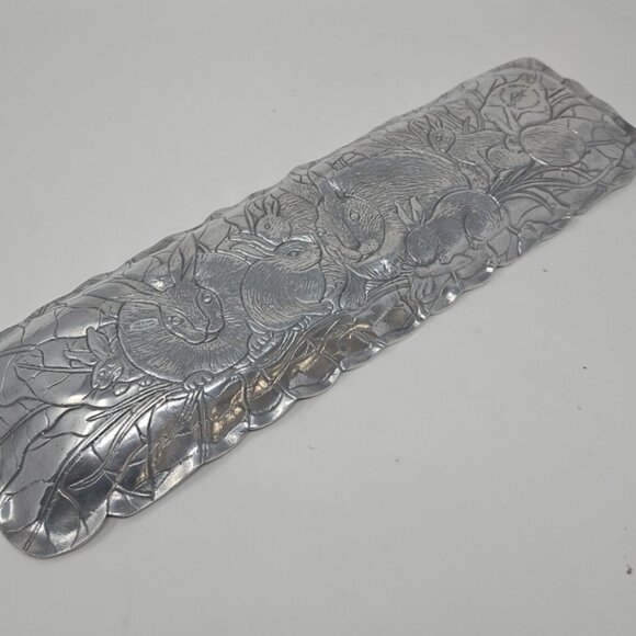 Vintage 1990 Arthur Court Bunny Rabbit Rectangle Sandwich Platter Tray Aluminum - Picture 6 of 6